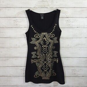 Rue 21 Semi Sheer Lightweight Black Tank Top with Gold Studded Design Size Small